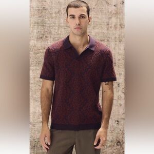 NWT Truth by Republic Burgundy Jacquard Knit Polo Sweater XL Retro